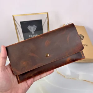 Handgenähte Ledergeldbörse mit Überschlag – Echtes Leder, Haselnussbraun | 2086