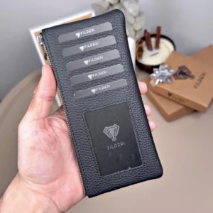 Hohes Kartenetui aus echtem Leder – mit Reißverschluss | 2127